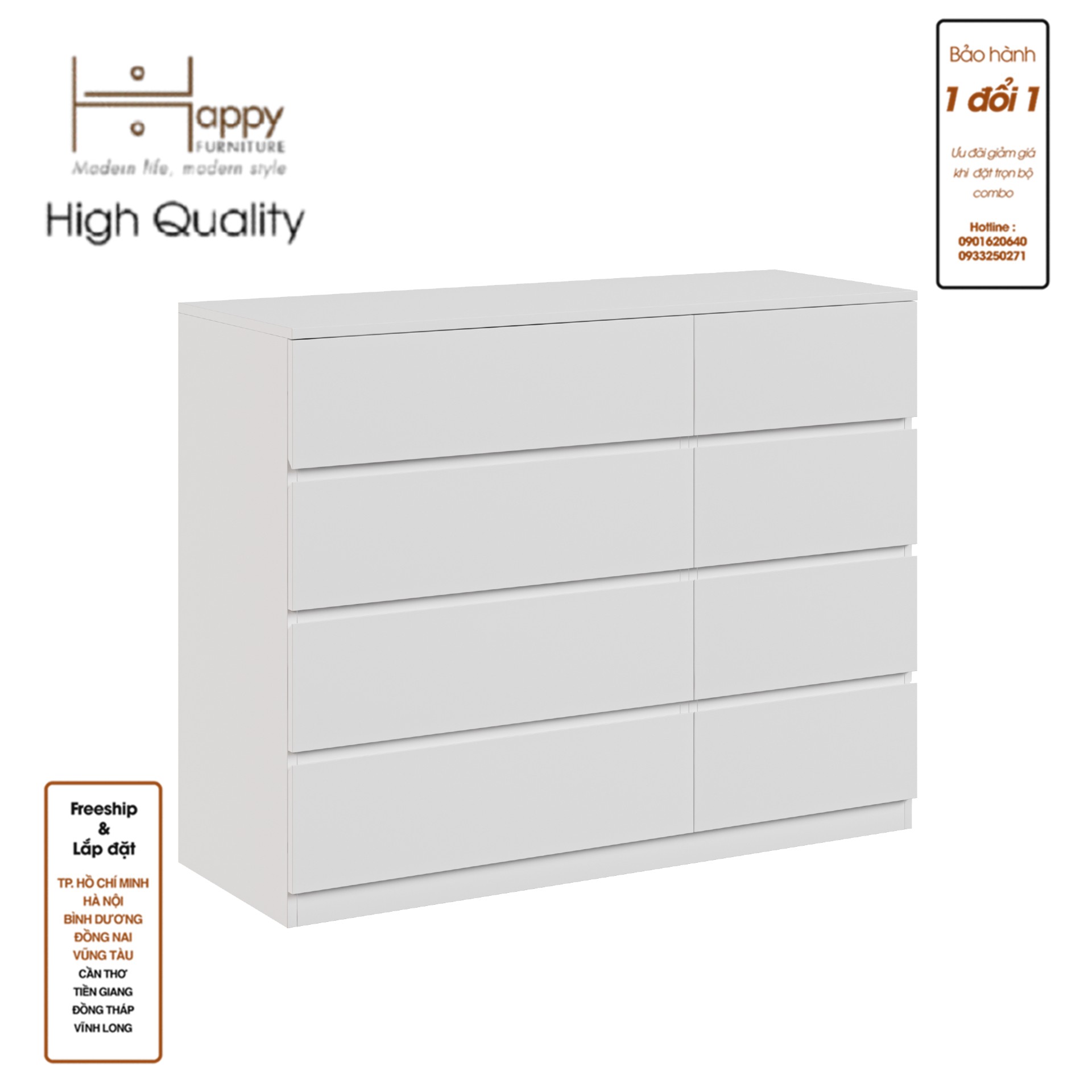 OLA, Tủ đựng đồ 8 ngăn kéo, 120cm x 45cm x 94cm , THK_091