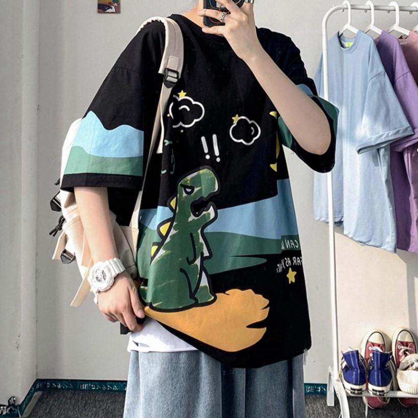 Áo Thun Tay Lỡ Oversize Phông - Form Rộng Dáng Unisex - Ulzzang Hình Khủng Long