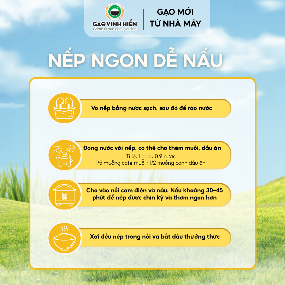 Combo 4 túi Nếp Cái Hoa Vàng Vinh Hiển - Tiết kiệm, siêu dẻo, thơm nhiều