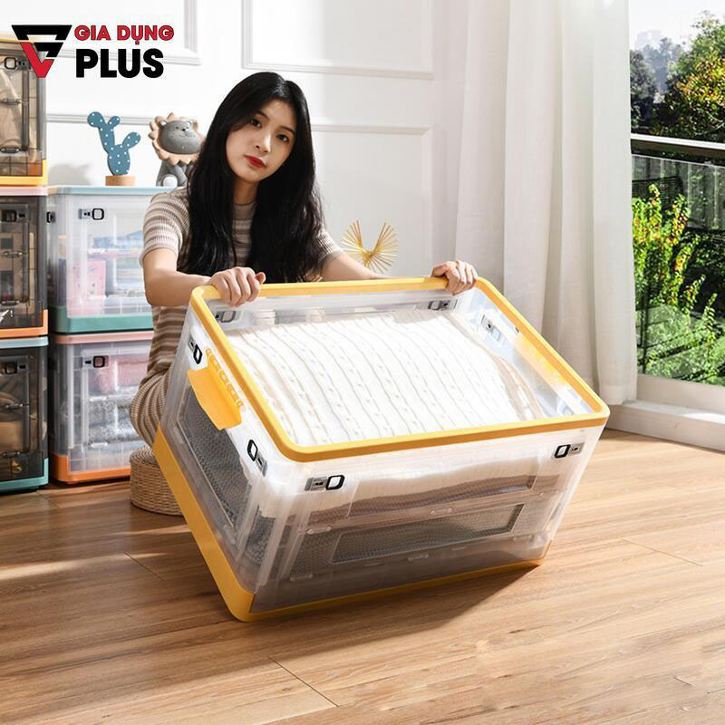 Thùng Đựng Đồ Gấp Gọn 80L Cực Lớn Để Quần Áo, Đồ Dùng Gọn Gàng (Có Bánh Xe, Có Nắp, Ngăn Cửa) VIMORA