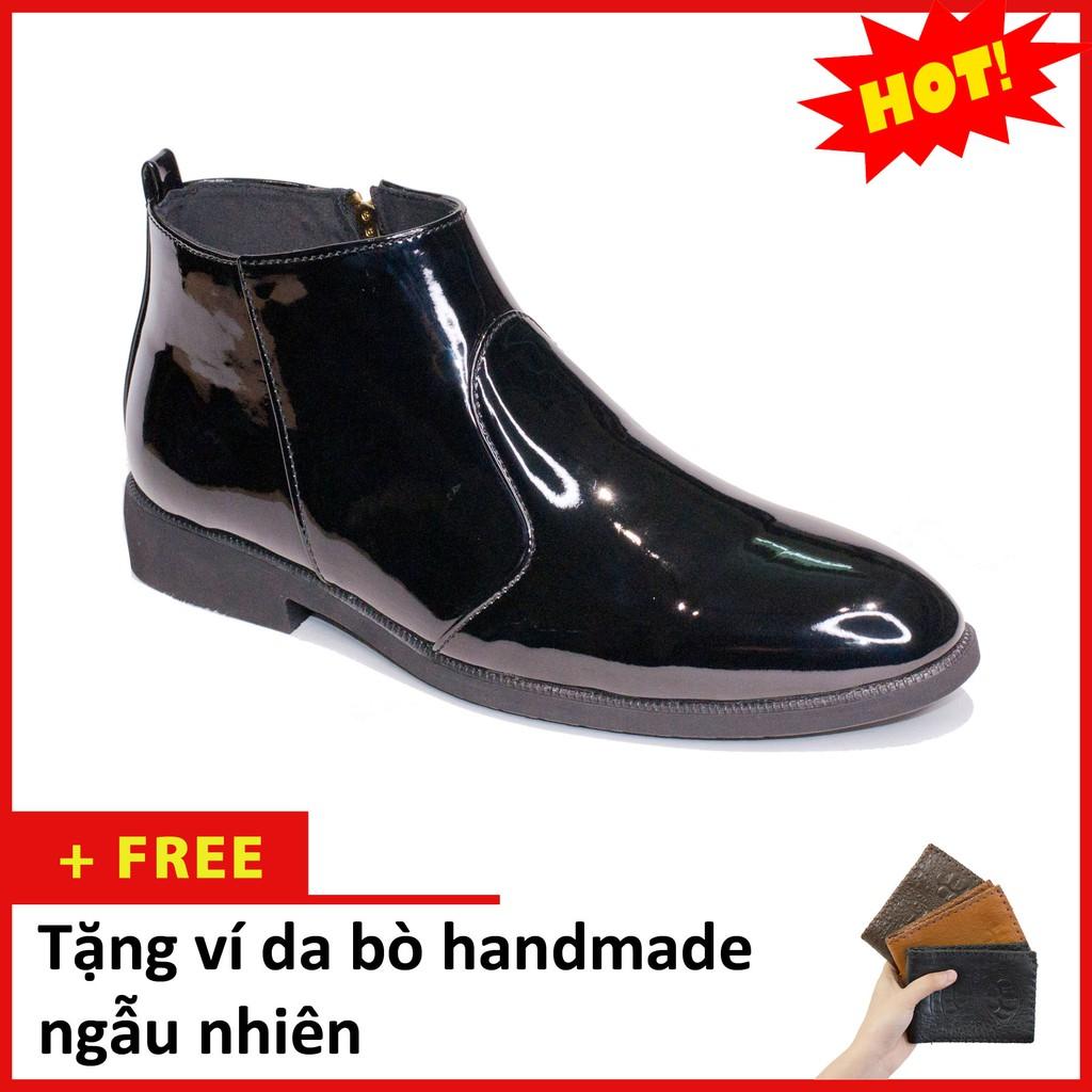 Giày Chelsea Boot Nam Cổ Khóa Da Bóng Màu Đen Đế Có Khâu Chắc Chắn - CB521-bongkhoa(V)- Kèm Ví Da Bò Handmade