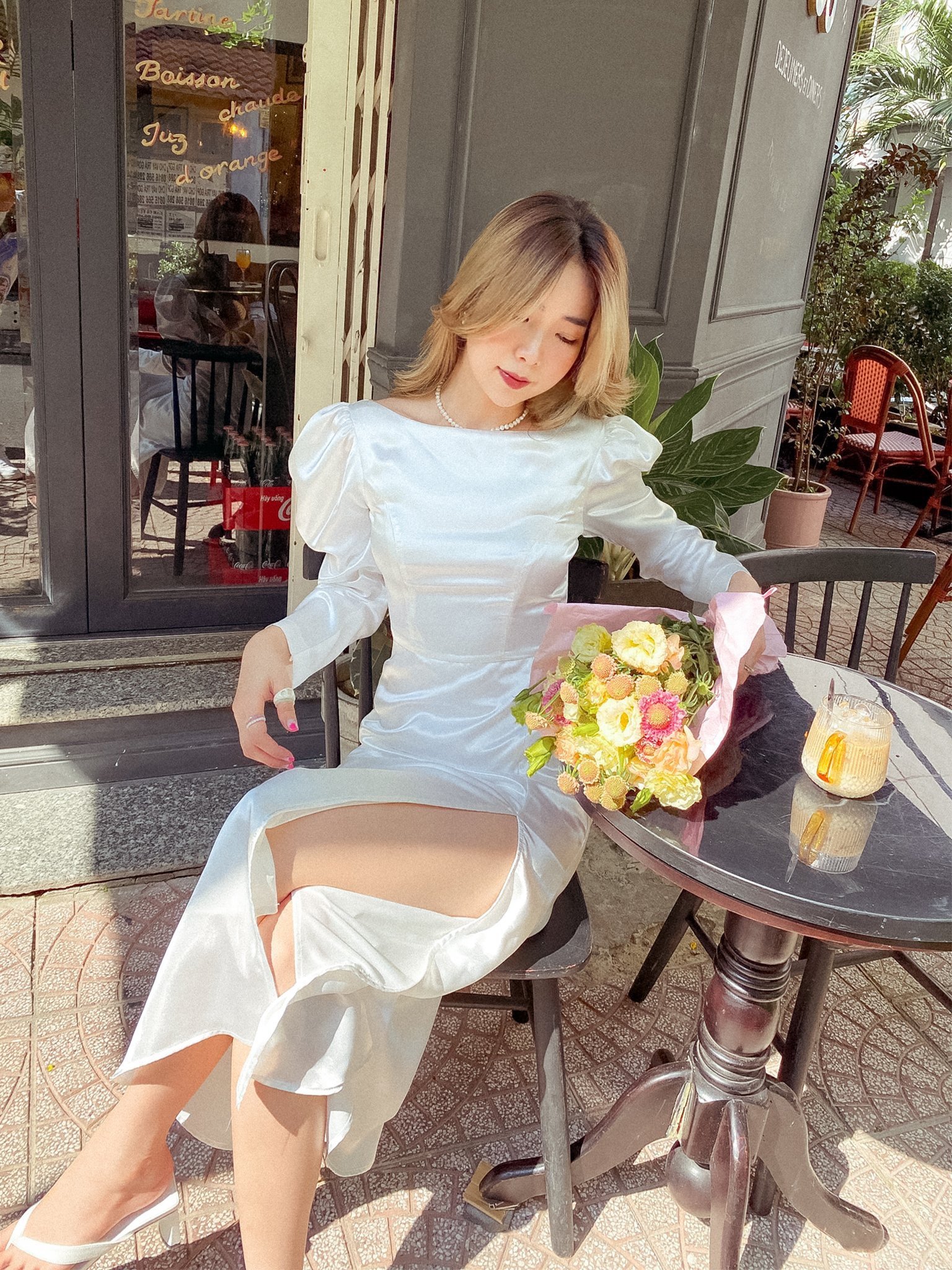 Đầm lụa trắng tay phồng khoét lưng Rivie Dress Gem Clothing SP060650