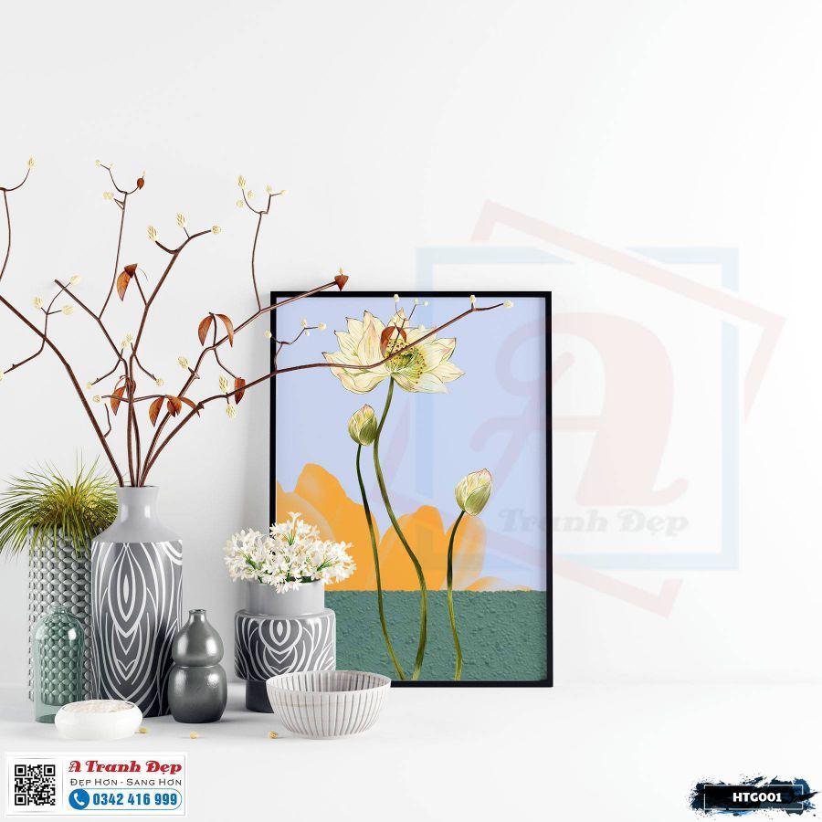 Tranh Canvas hoa sen họa tiết đơn giản - HTG001