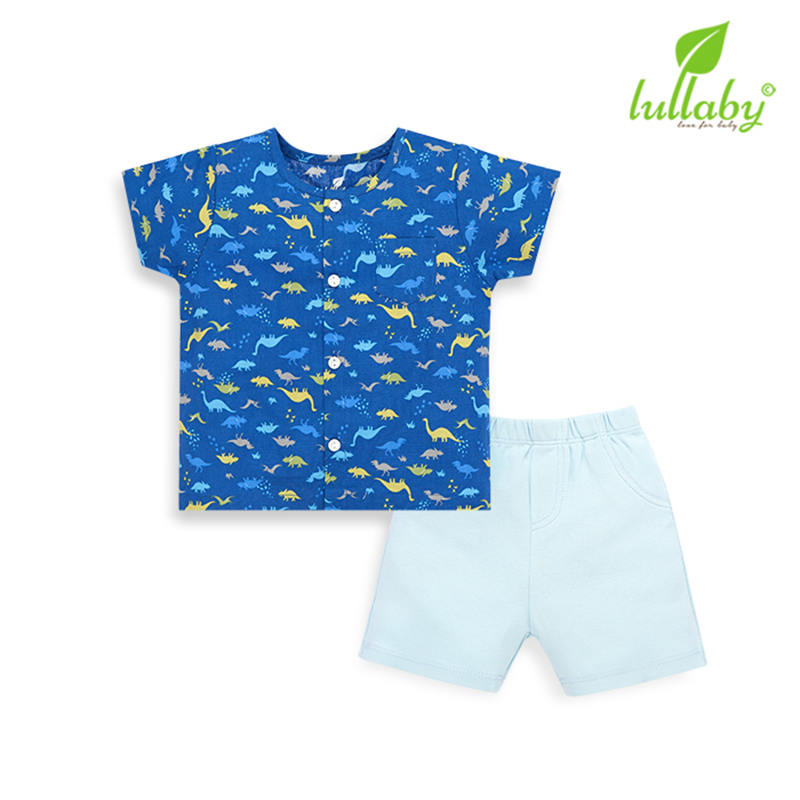 Bộ quần áo cộc tay cài giữa Lullaby cho bé trai NHT07B Màu xanh