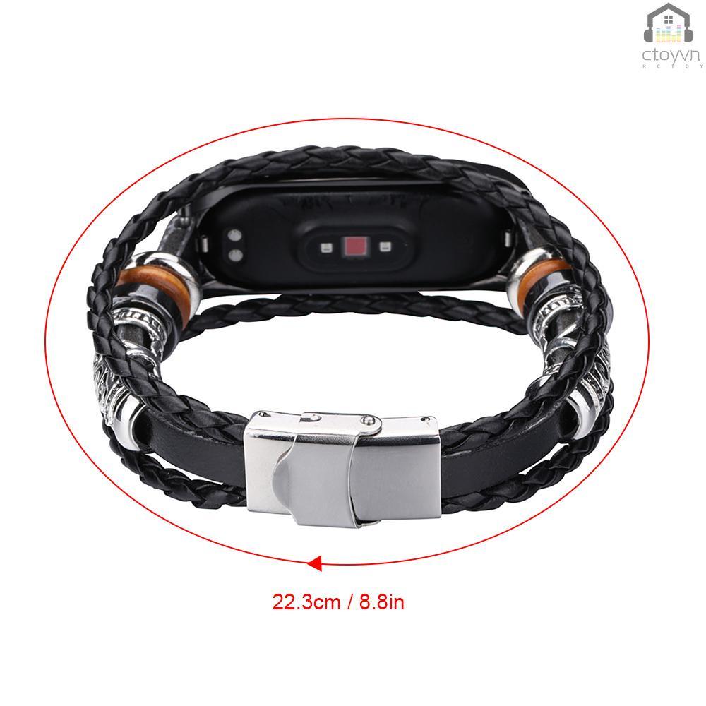 Dây đeo thay thế chất liệu da phong cách dân tộc cho Xiaomi Mi Band 6/6 NFC Mi Band 5