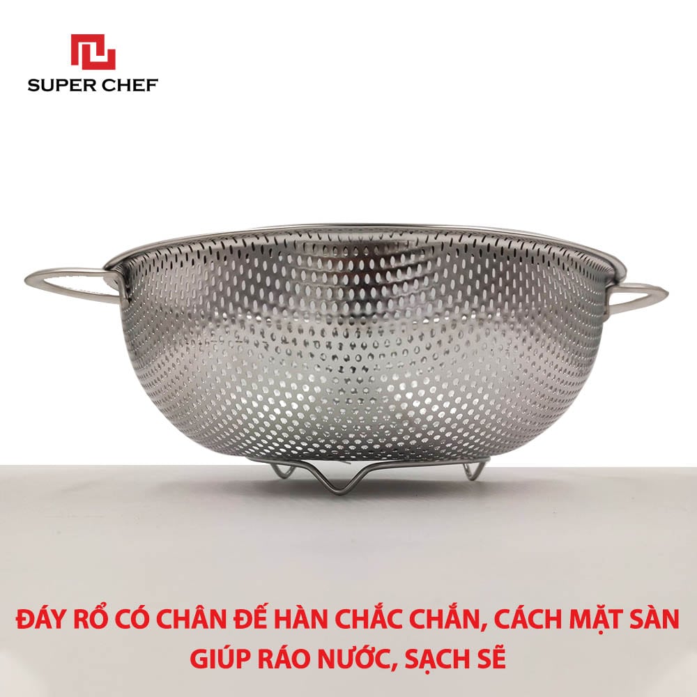 Rổ Inox 2 Quai Super Chef Dày Dặn, Cứng Cáp Siêu Bền Bỉ, An Toàn Khi Tiếp Súc Thực Phẩm, Chống Ăn Mòn, Chống Gỉ Sét Oxy hóa, Không Hoen Ố, Sang Trọng Tiện Lợi ( Size từ 16.5 đến 31.5cm)