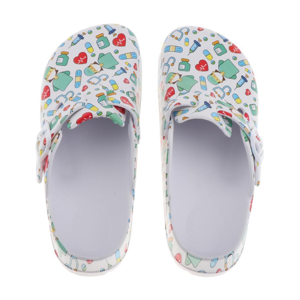 WOMENS PRINT NURSING SHOES WORK SHOES BEACH CLOGS SLIPPERS 36 37