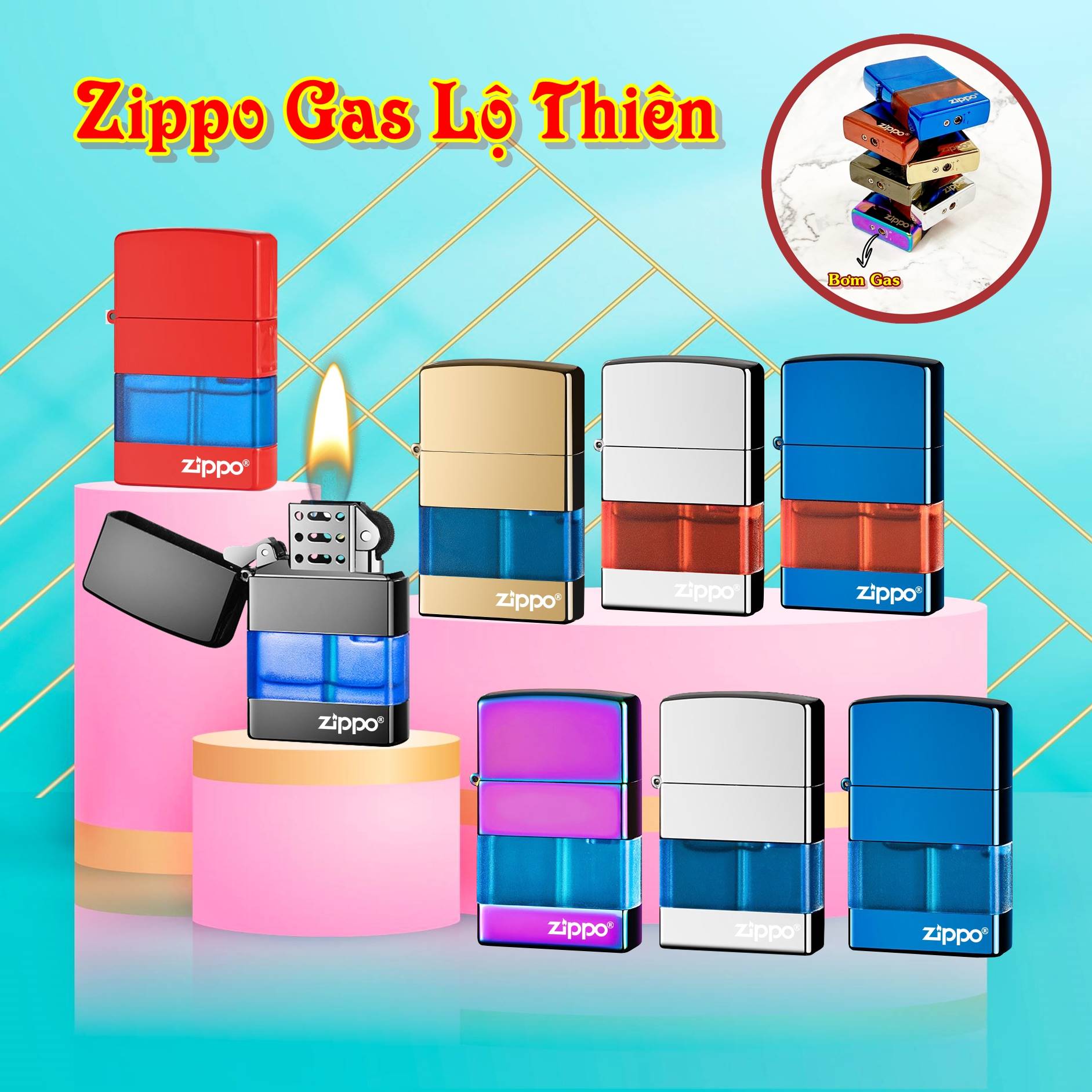 Hột quẹt bật lửa Vzipo gas lộ thiên nhiều màu - (xài gas)