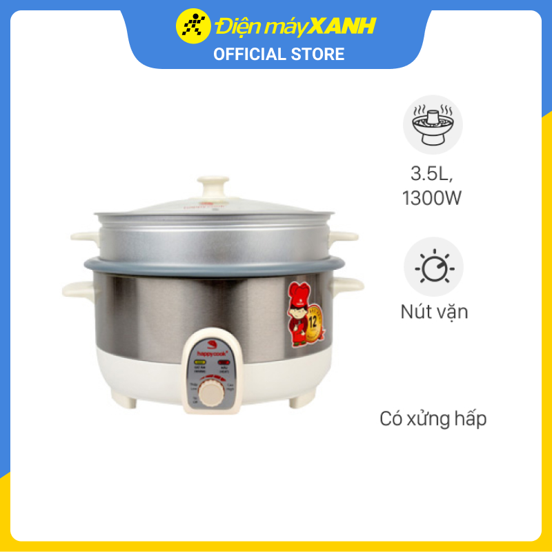 Nồi Lẩu Điện Có Xửng Happy Cook HCHP-350ST (3.5L) - Hàng Chính Hãng