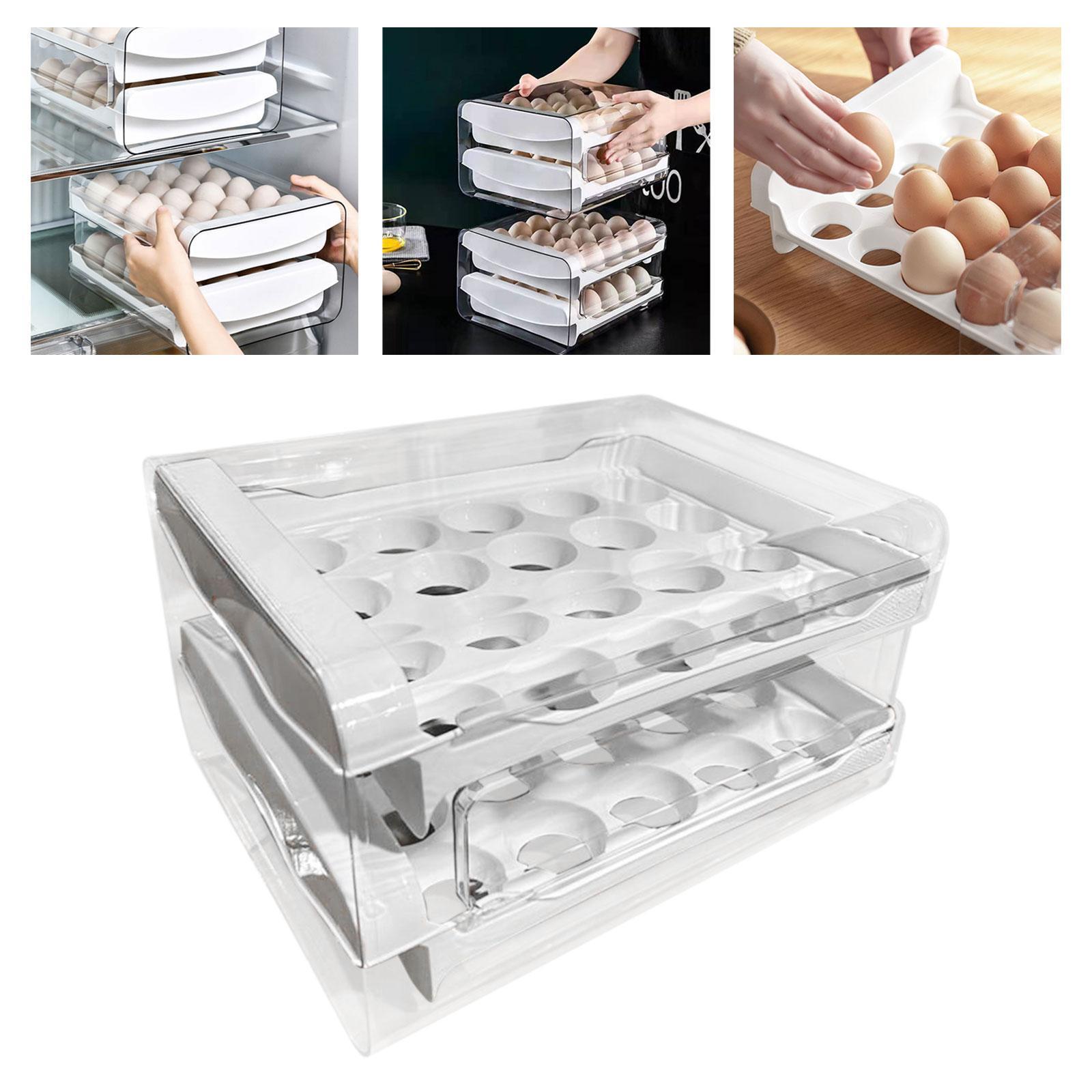 2 Layer Egg Holder Egg Storage Container Reusable Space Saving Durable Egg Fresh Storage Box Egg Tray for Cupboard Countertop Refrigerator