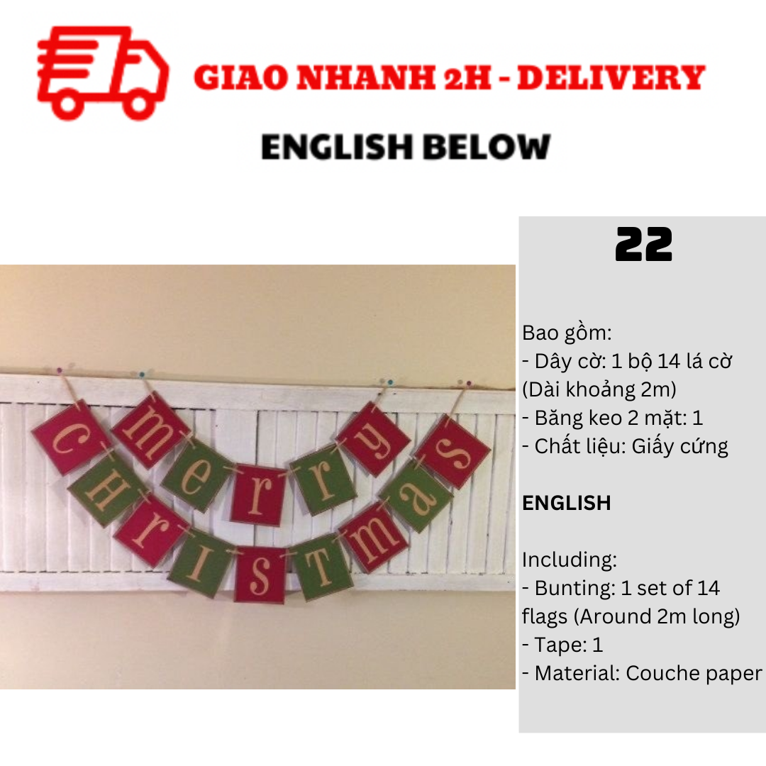 Bộ Dây Cờ Noel Trang Trí Tiệc Nhiều Mẫu - Merry Christmas Bunting DCXM10