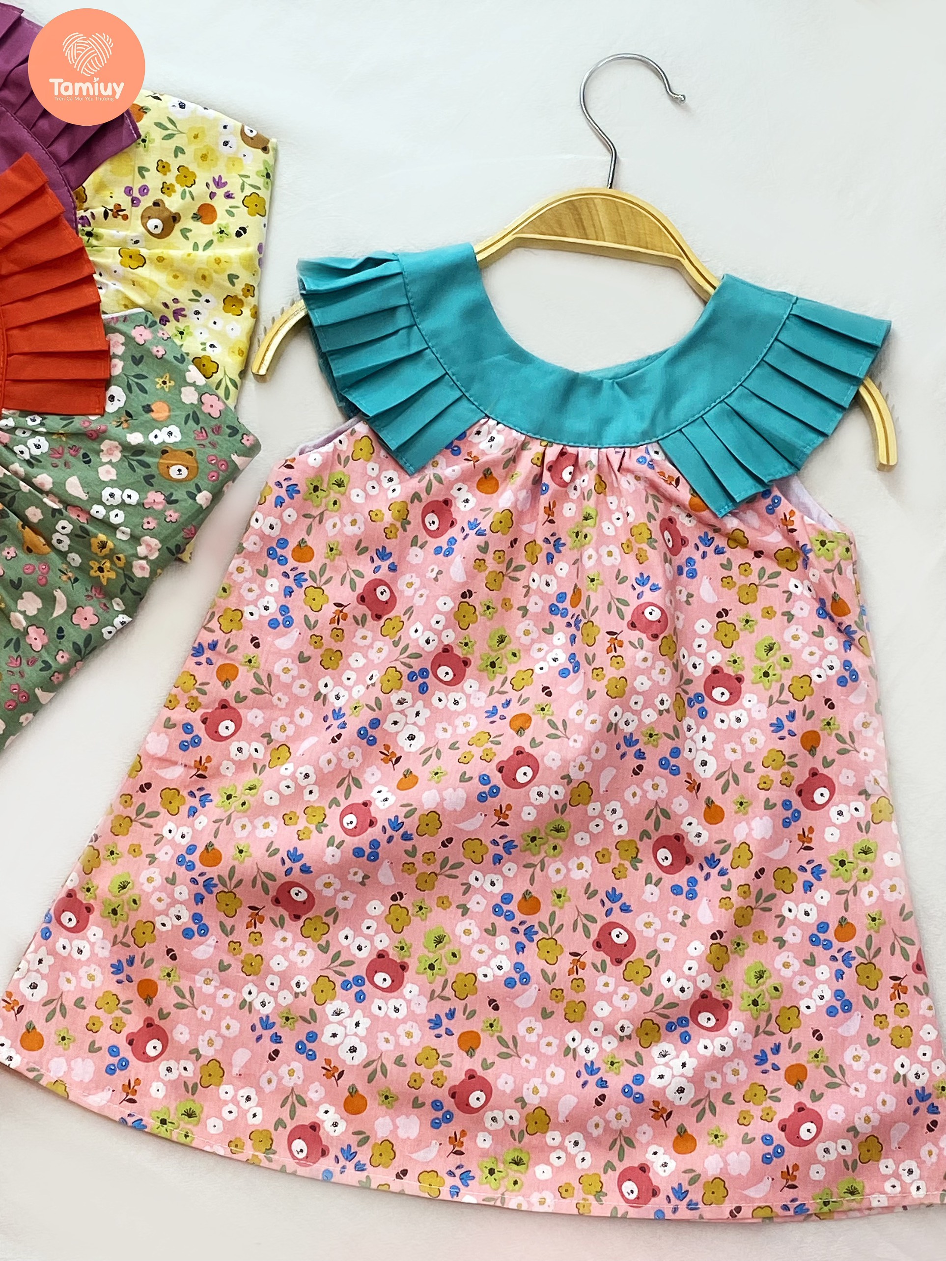 Đầm Bé Gái Tamiuy Cao Cấp Thiết Kế Cổ Bèo Xếp Ly  Chất Liệu  Cotton Mềm Mại