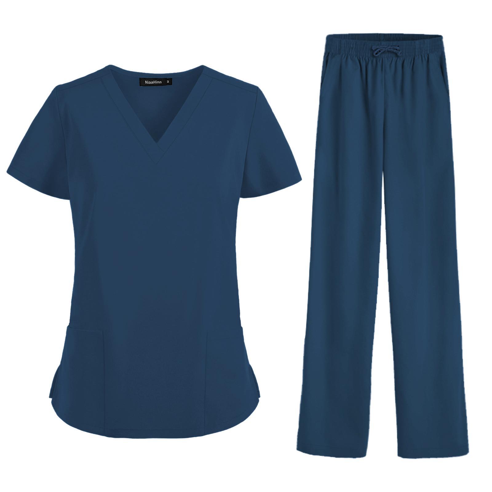 Nurse Work Uniforms Workwear Women's Scrub Set, with Pockets Breathable Hospital Uniform V Neck Scrub Top and Trousers