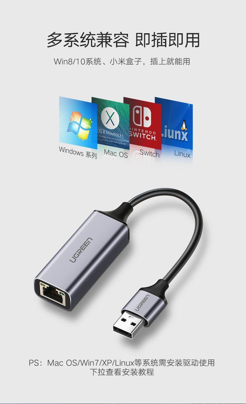 Ugreen UG50921CM209TK 10CM màu xám card mạng USB 2.0 ra RJ45 10/100Mbps - HÀNG CHÍNH HÃNG