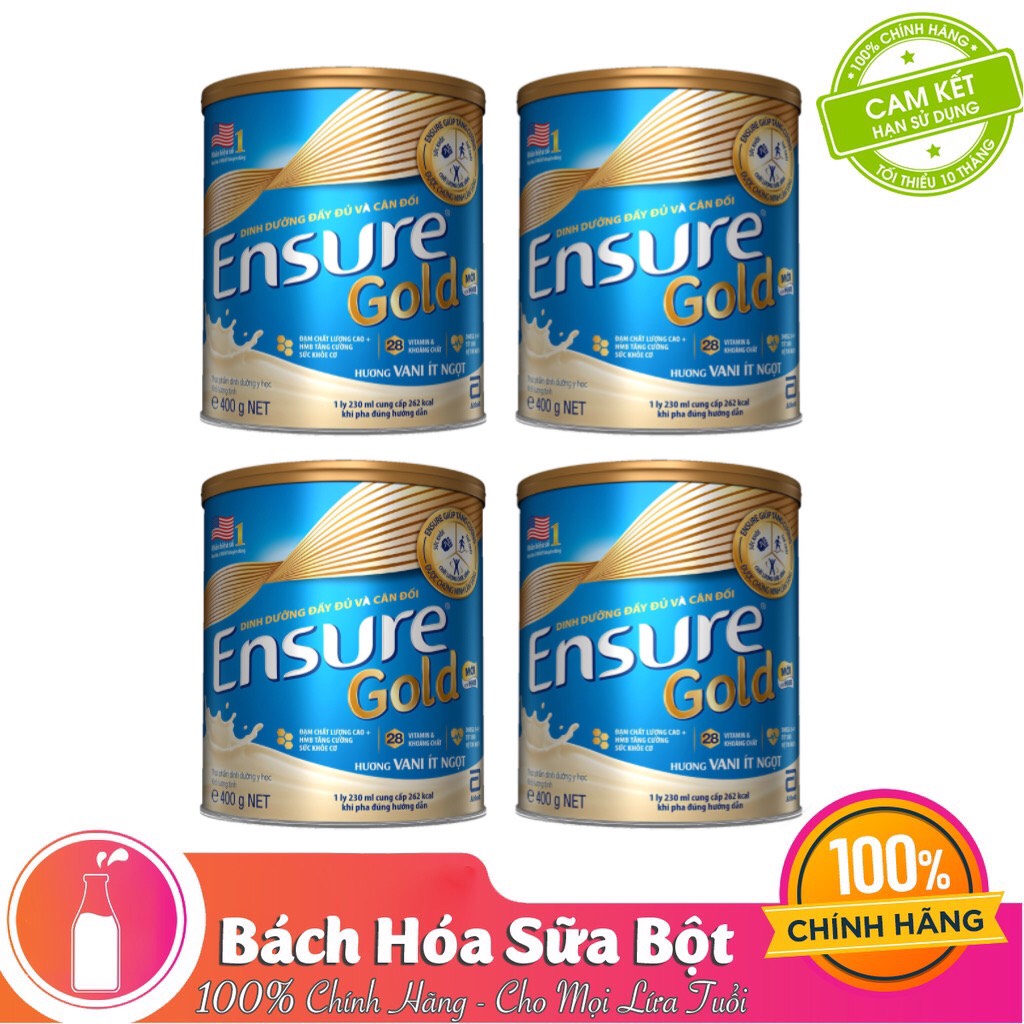 4 Hộp Sữa Bột Ensure Gold Hương Vani Ít Ngọt (400g)