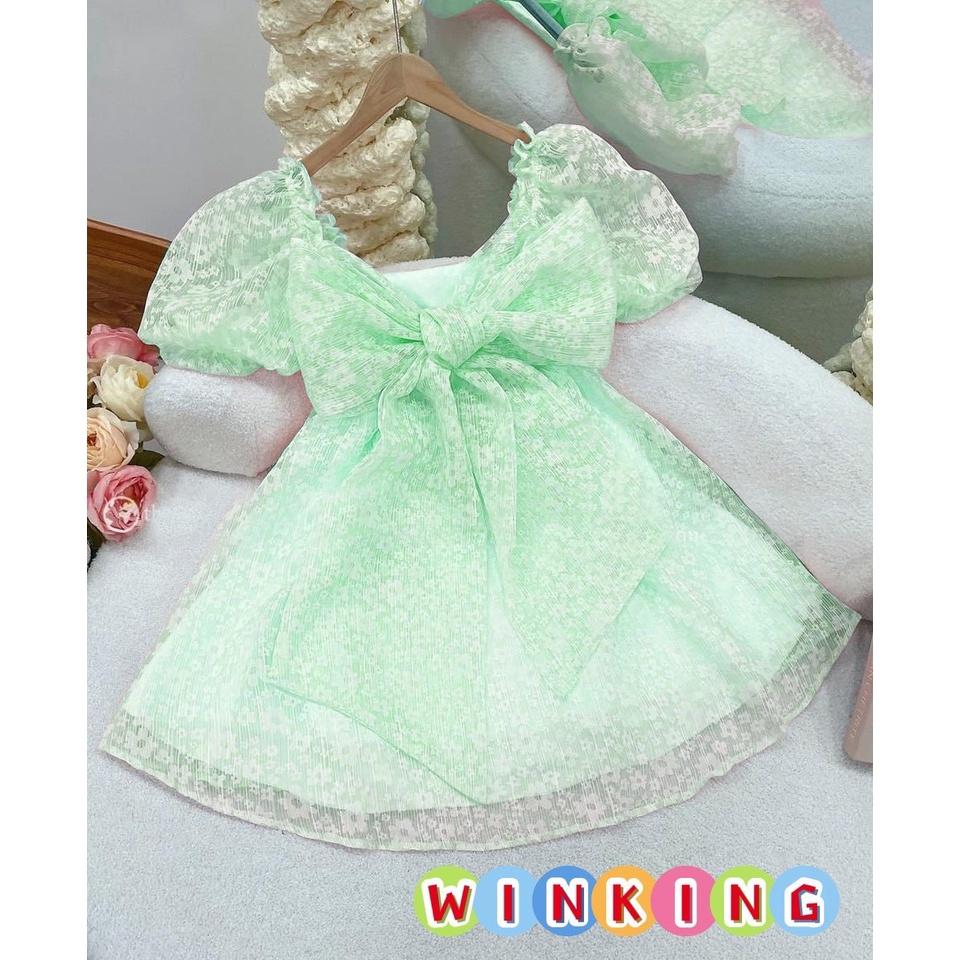 Đầm voan hoa công chúa cho bé gái phối nơ hở lưng size 10-40kg hàng thiết kế cao cấp