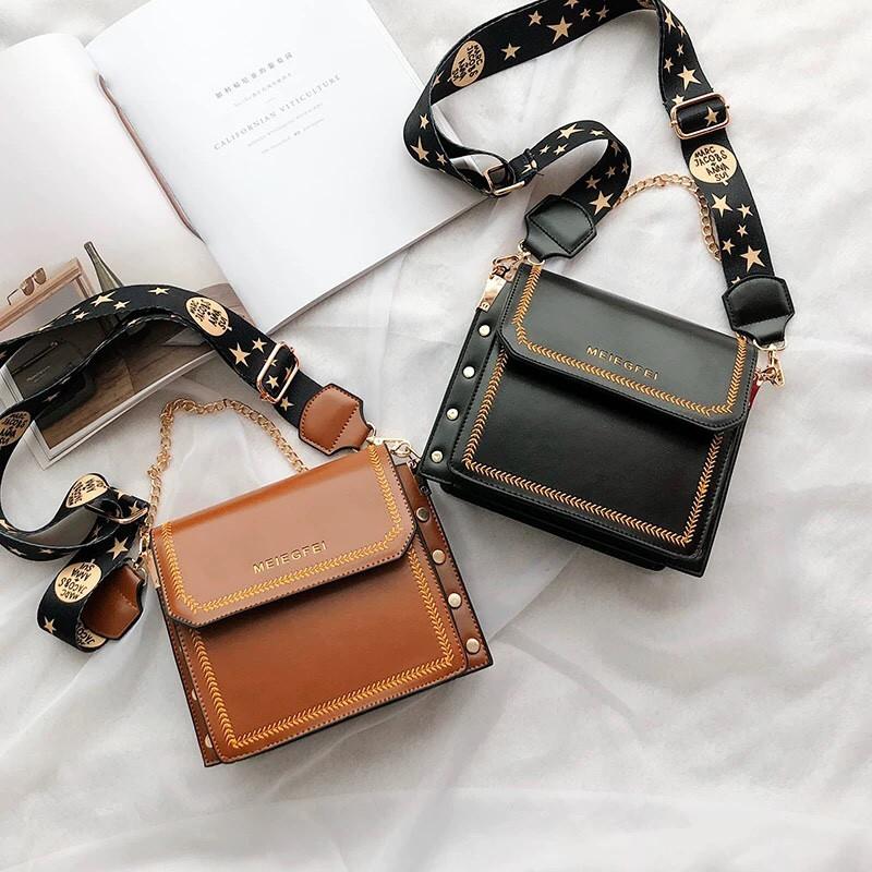 Túi xách tay, đeo chéo nữ thời trang MEIEGFEI, Kích cỡ 20x19x8 cm, Màu: Nâu - Da bò - Đen -SMARTBUY -DEALHOT