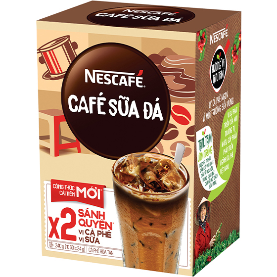 Combo 3 hộp cà phê hòa tan Nescafé cà phê sữa đá (Hộp 10 gói x 24g) - [Tặng bộ 3 ly thủy tinh]