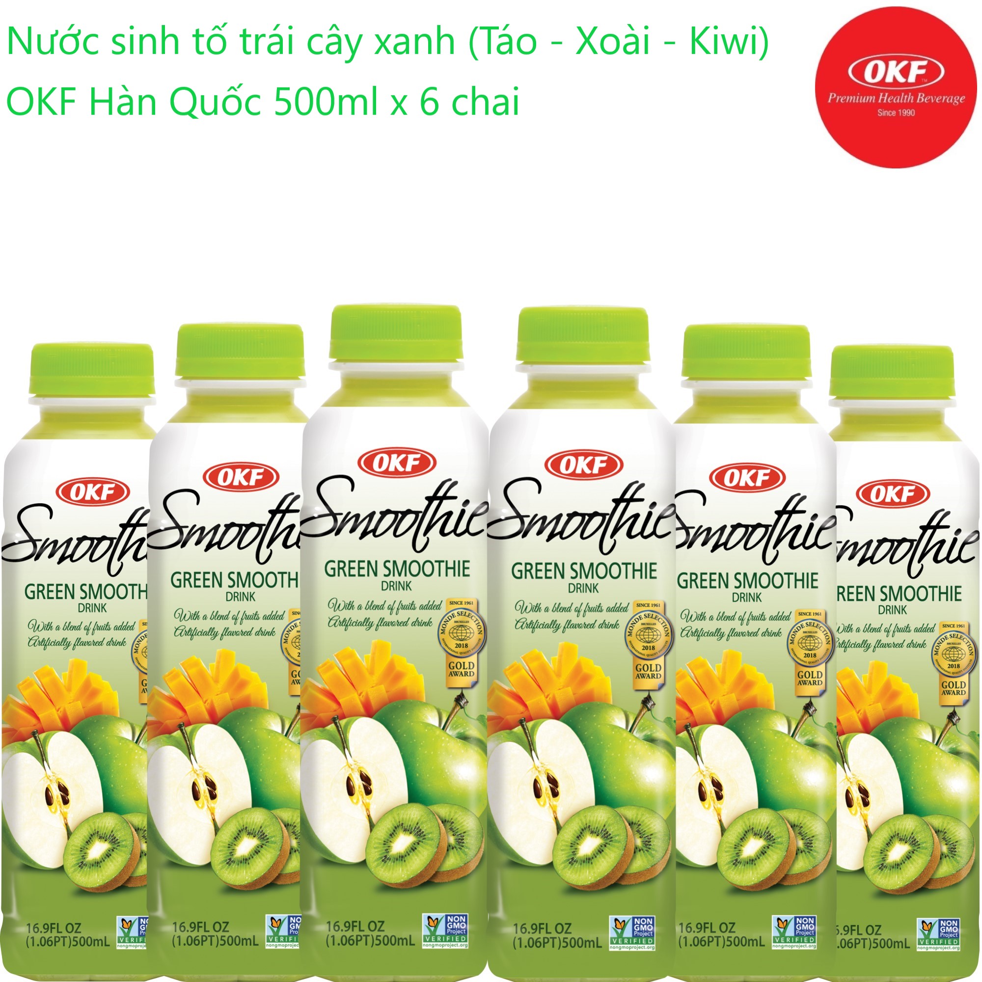 Nước sinh tố trái cây xanh (Táo - Xoài - Kiwi) OKF Hàn Quốc 500ml x 6 chai