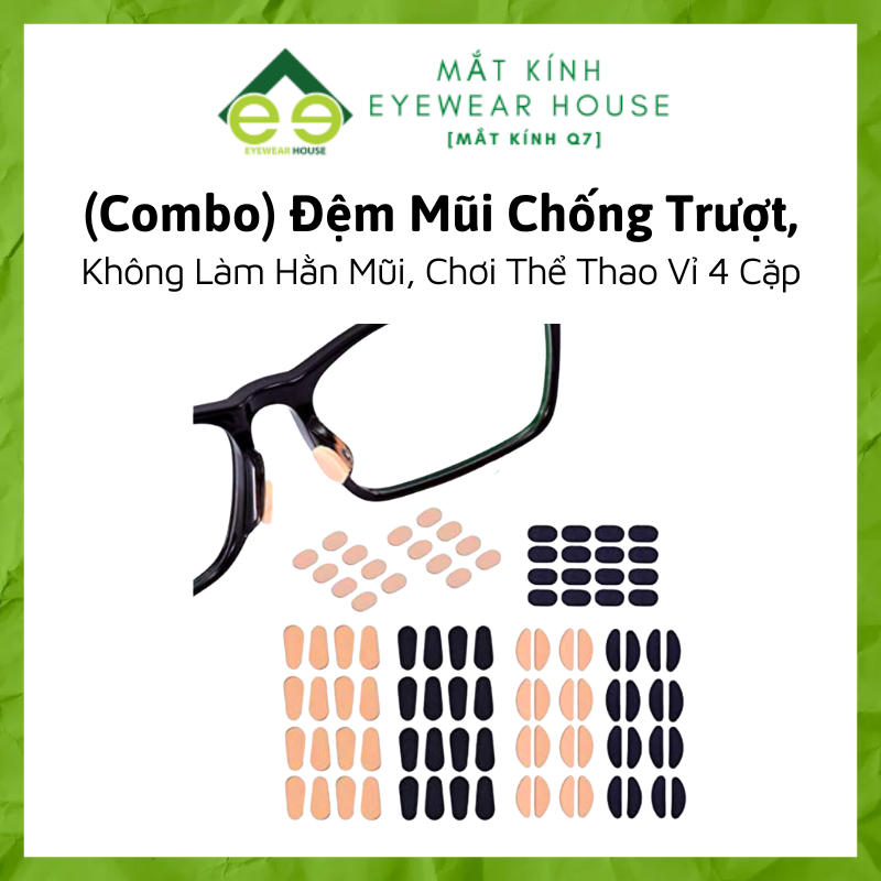 (Kèm móc vít) Đệm Mũi Chống Trượt, không làm hằn mũi, chơi thể thao cho mắt kính (vỉ 4 Cặp)