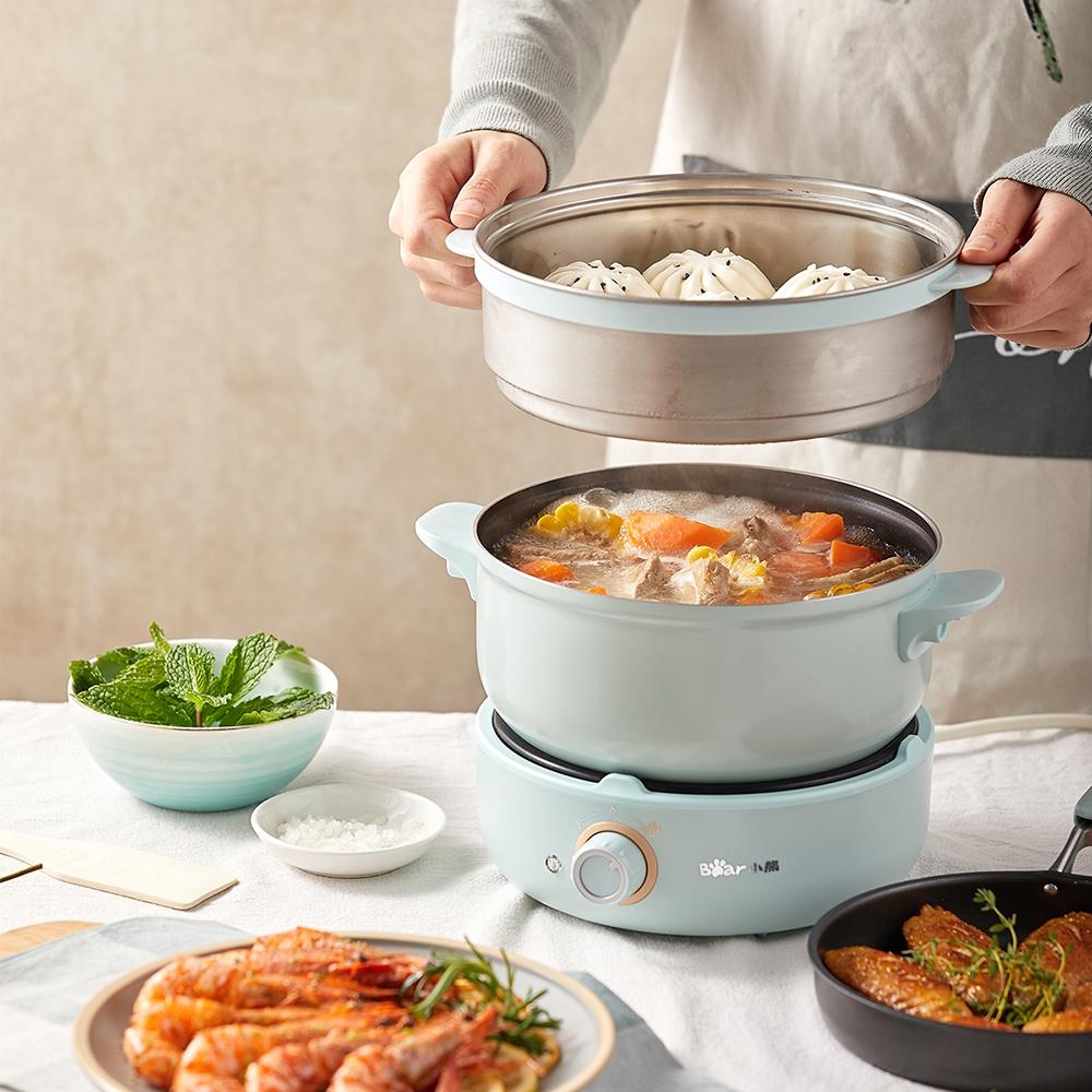 BEAR Nồi chiên và xửng điện BEAR 700W 2.5L Nồi lẩu đa chức năng dung tích lớn cho sinh viên và gia đình