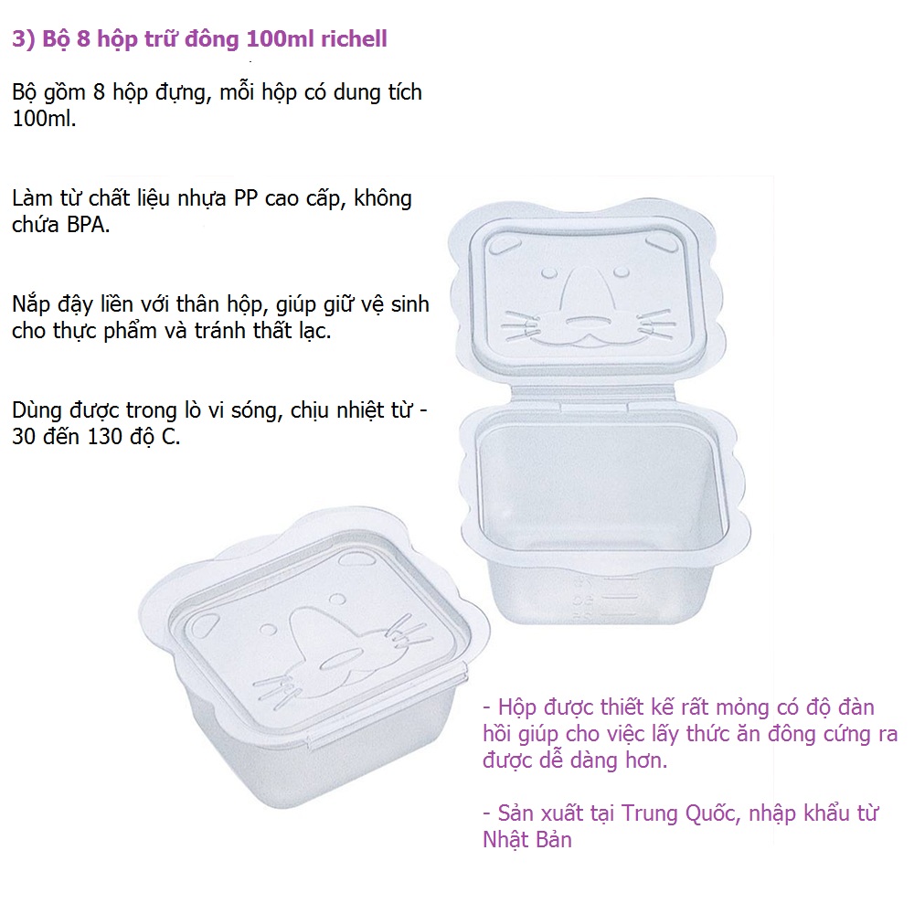 Bộ khay hộp trữ đồ ăn dặm (khay 8 ngăn + khay 12 ngăn + bộ 8 hộp 100ml)  + tặng 5 zipper 12x17cm