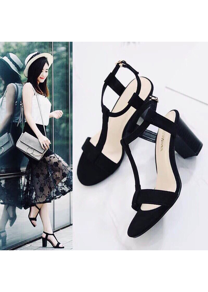 Giày nữ, giày cao gót nữ thời trang nữ da nhung mềm mịn cao 7 cm thiết kế dây dọc đơn giản mà tinh tế, quai cài ngang YNCG66