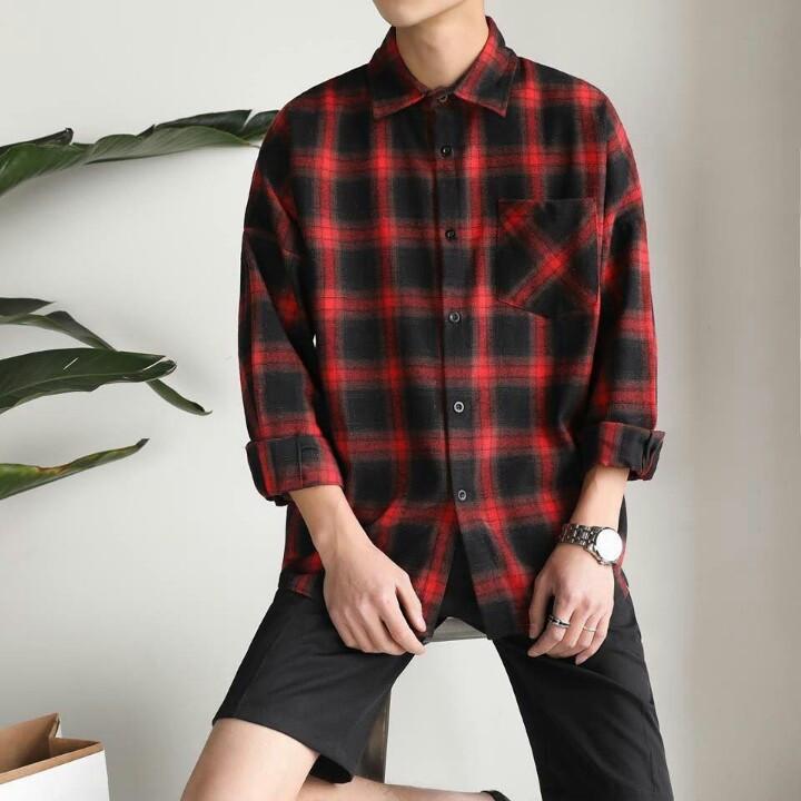 COMBO ÁO KHOÁC SƠ MI CARO UNISEX KHÔNG NÓN TẶNG ÁO THUN TRẮNG THEO SIZE