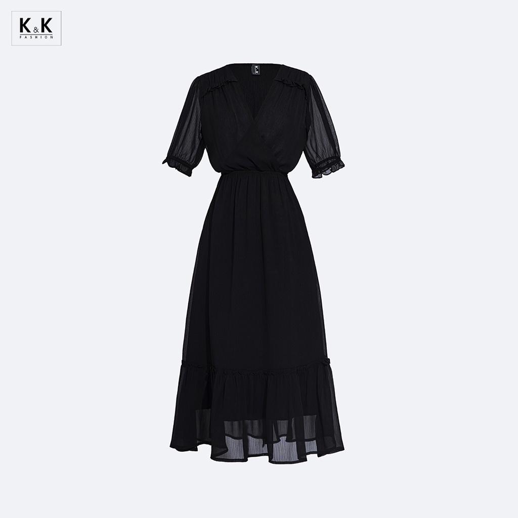Đầm midi đen dáng đuôi cá K&amp;K Fashion KK150-29 Chất Liệu Voan Tăm