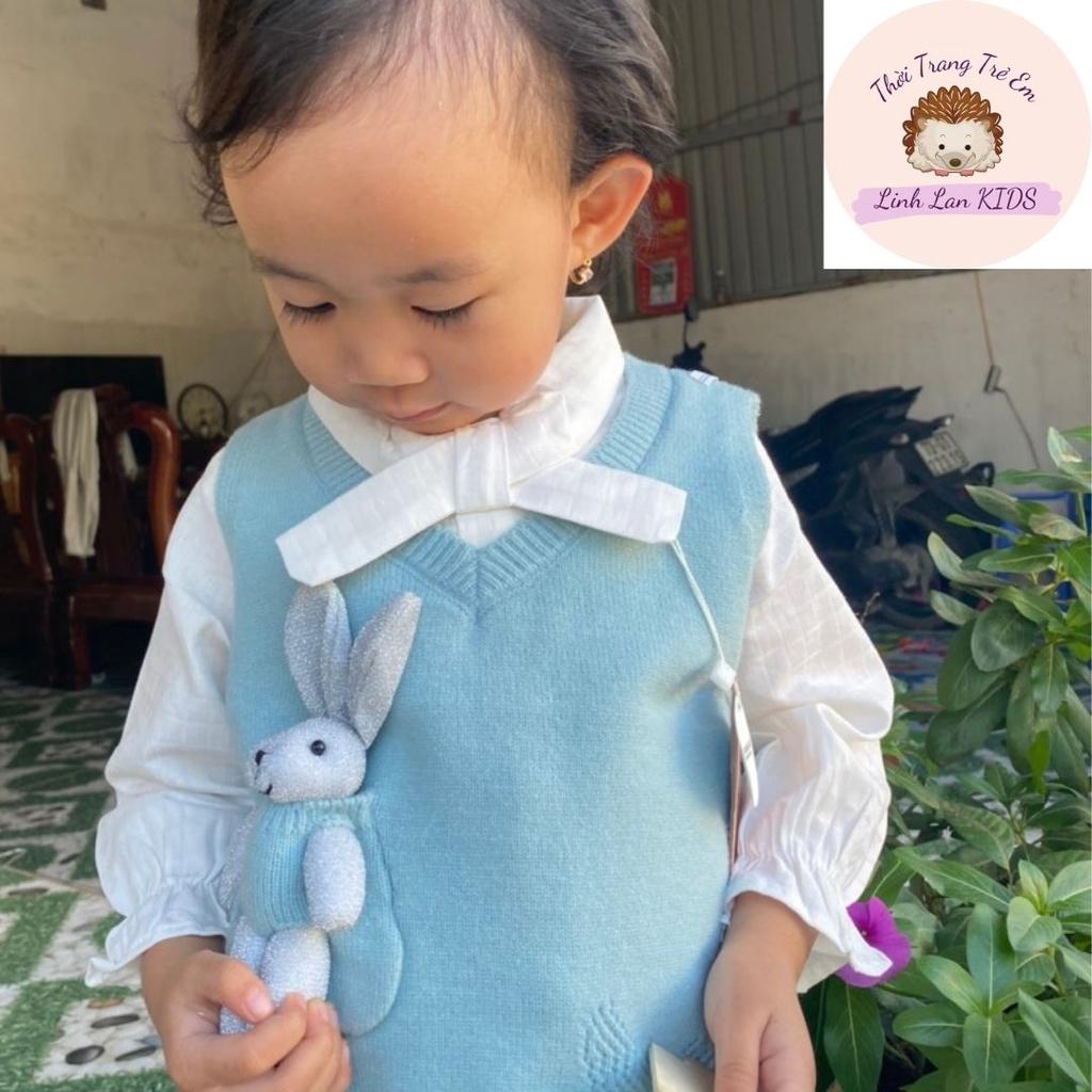 Áo gile len thỏ kết hợp áo sơ mi trắng phong cách Hàn Quốc cho bé gái từ 11-23kg