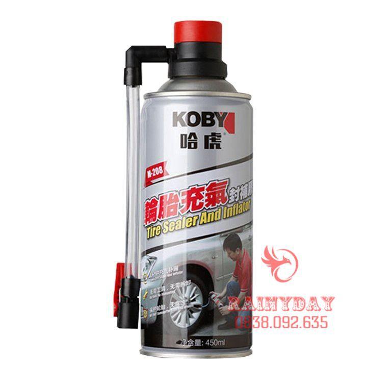 Bình chai bơm keo tự vá vỏ lốp bánh xe máy ô tô Koby 450ml khẩn cấp có và không săm thông minh