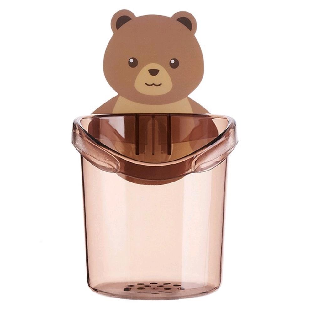 Cốc gấu dán tường đựng bàn chải đánh răng, cốc gấu nâu đựng kem đánh răng