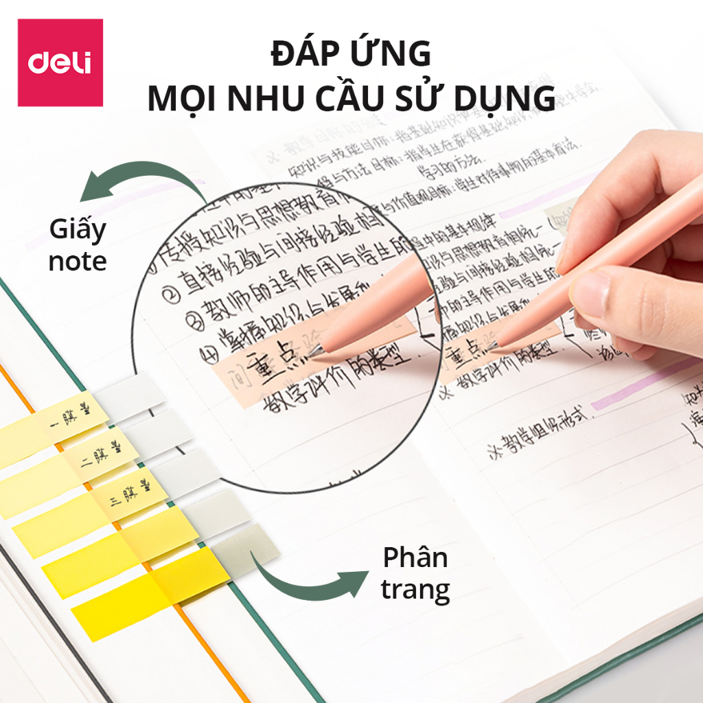 Set 100 Tờ Giấy Note Ghi Chú, Giấy Nhớ Deli - Giấy Phân Trang Chất Lượng Cao Tiện Lợi, Màu Pastel Học Sinh Văn Phòng