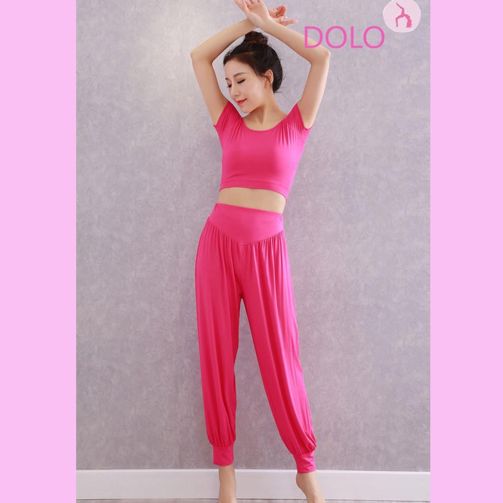 BỘ ALIBABA HỒNG ĐẬM - áo croptop có mút, quần bo gấu, cotton mịn loại 1 - quảng châu