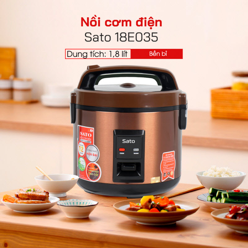 Nồi Cơm Điện SATO 18E035 1.8L - Thiết kế nắp gài chắc chắn, chống tràn tốt, nút điều khiển đơn giản, tiện dụng - Miễn phí vận chuyển toàn quốc - Hàng chính hãng