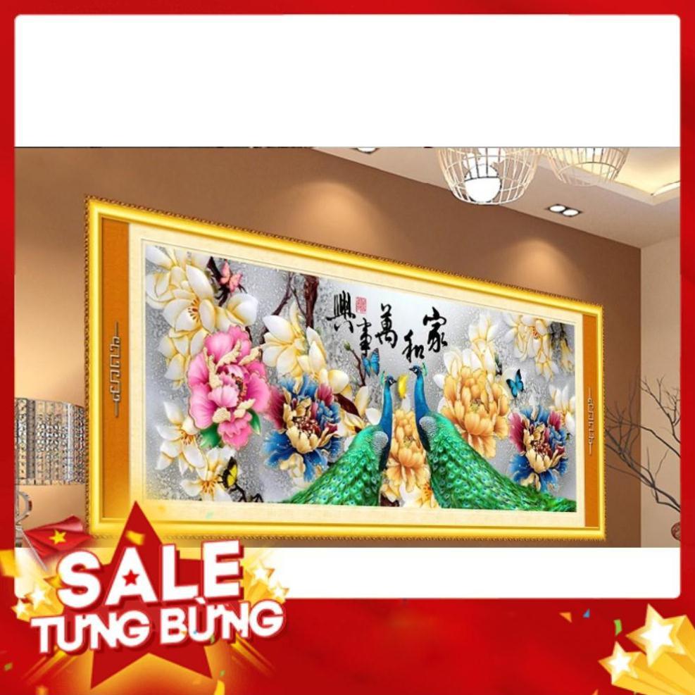 Tranh thêu chữ thập chim công ZG0748 119x49cm