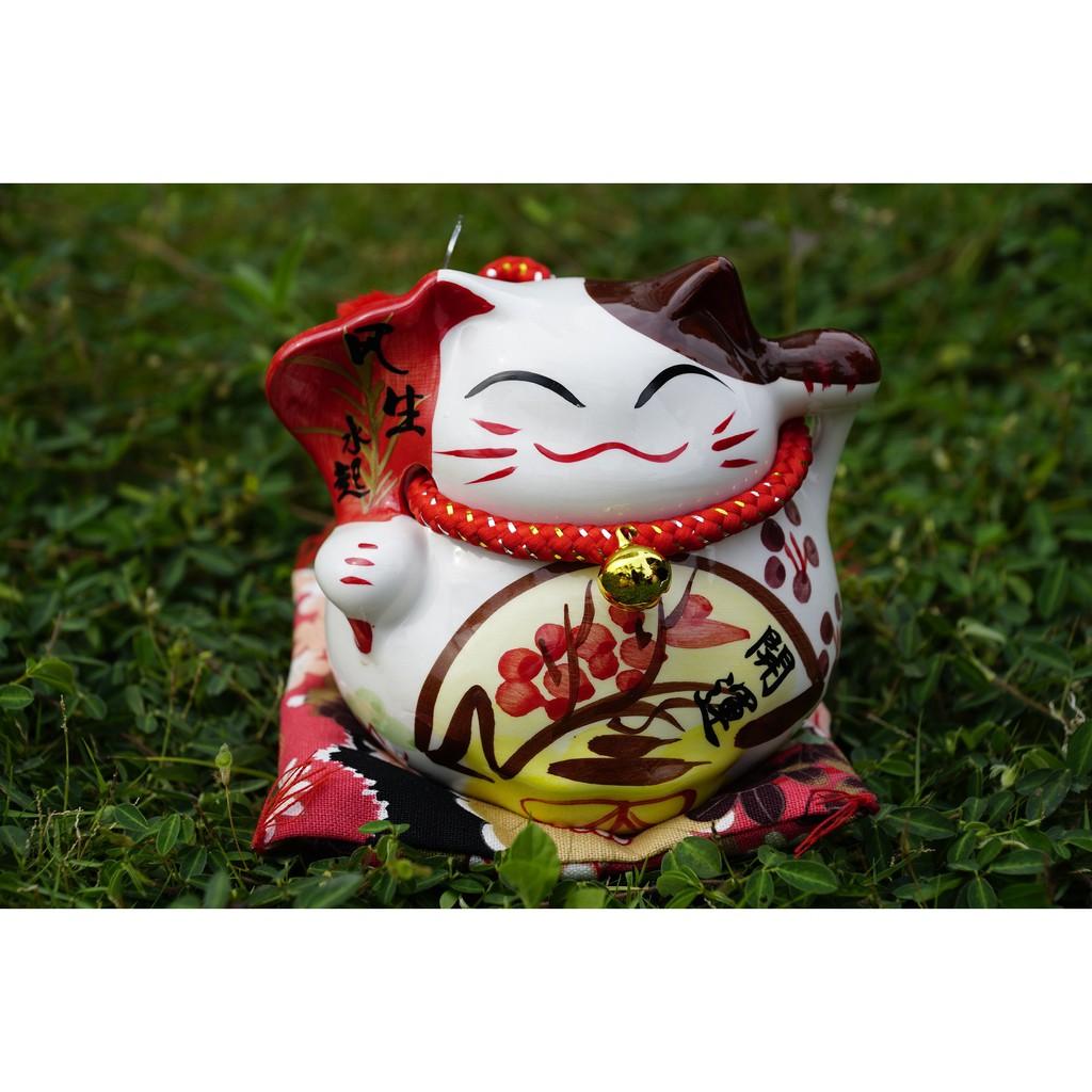 Mèo Thần Tài vẫy tay gốm sứ may mắn chiêu tài - Cao 12cm