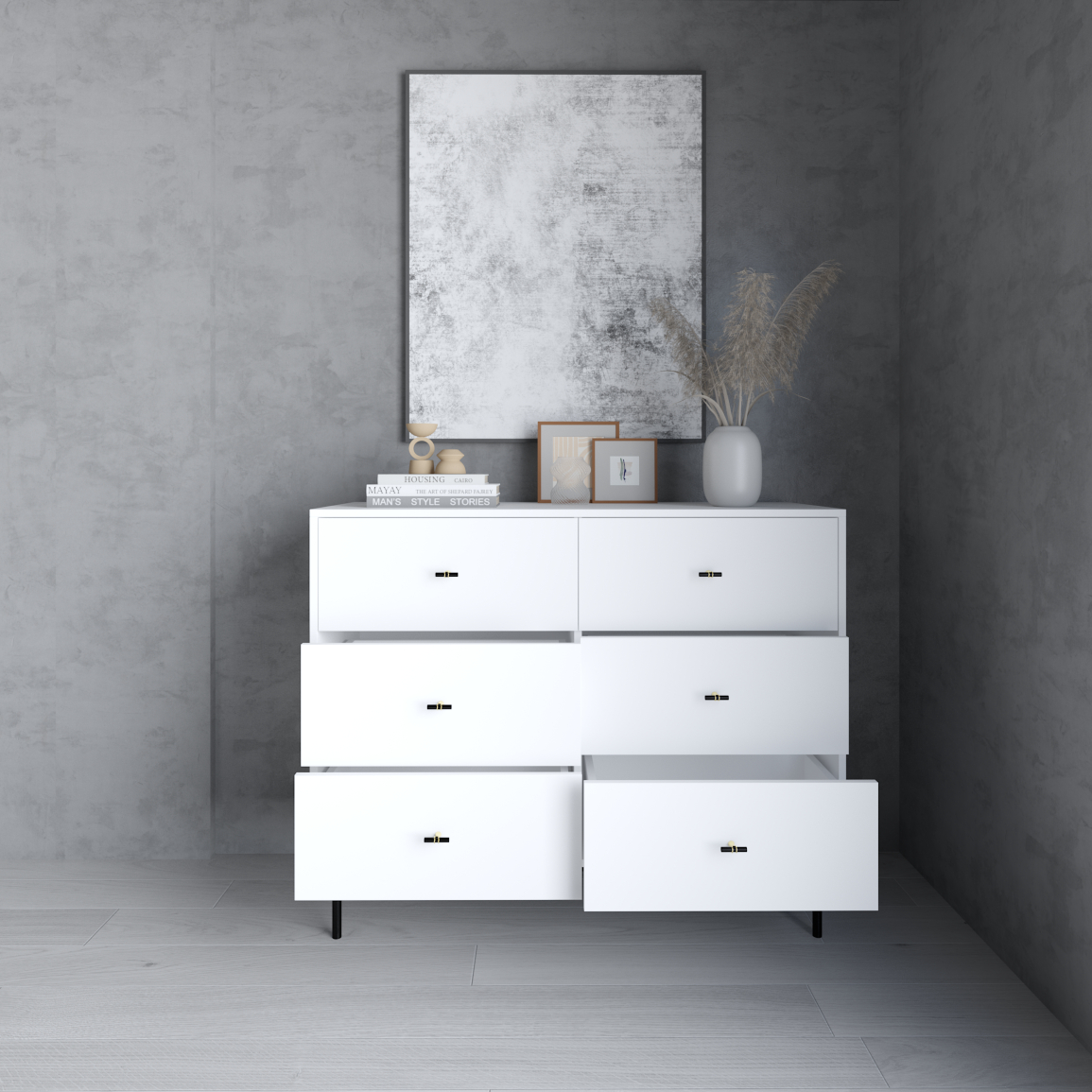 BECKY, Tủ đựng đồ 6 ngăn kéo - chân sắt , 120cm x 50cm x 100cm , THK_034