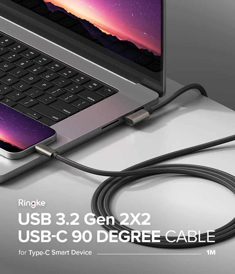 Cáp sạc nhanh 240W RINGKE 90 Degree USB-3.2 Gen 2X2 USB-C Cable - Hàng Chính Hãng