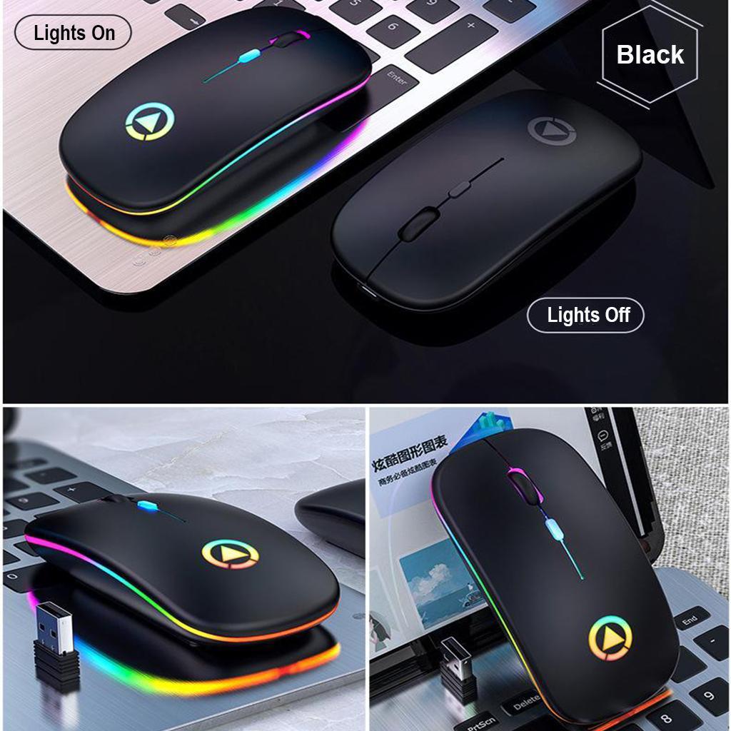 2Pcs Wireless Bluetooth Mouse Rechargeable LED Backlit Less Noise Portable