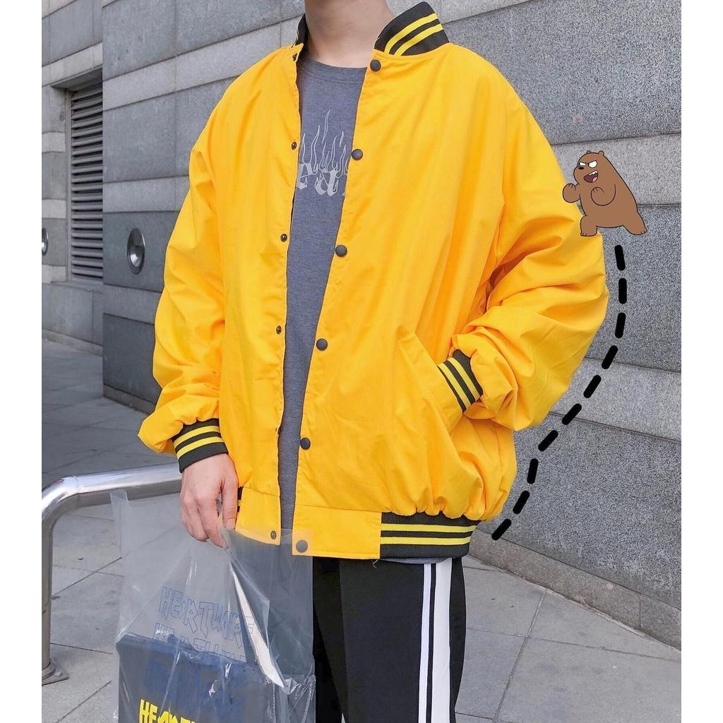 Áo khoác bomber nam nữ MEANSTORE Jacket oversize form rộng Khoác gió phong cách thể thao - Vàng