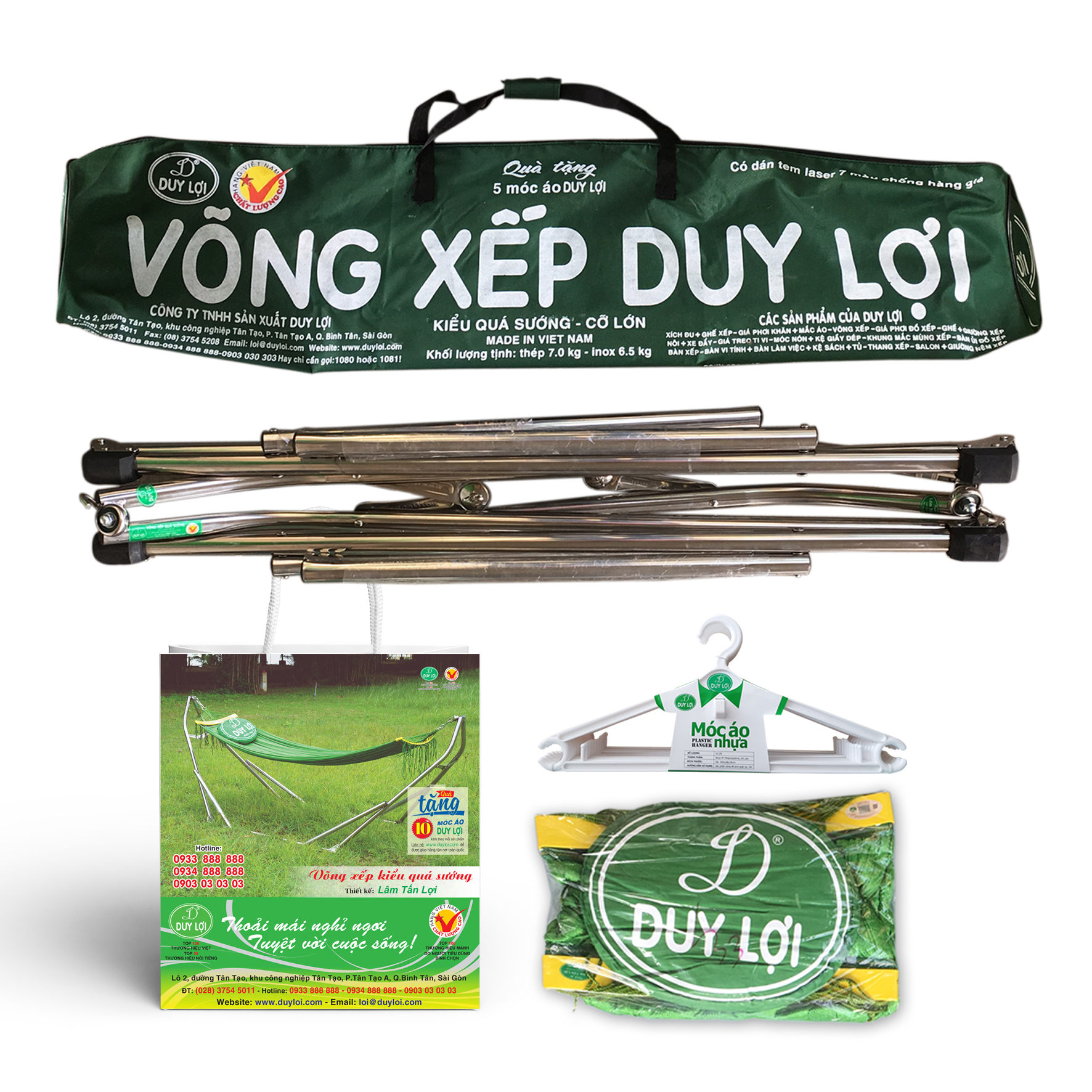 VÕNG XẾP DUY LỢI INOX - CỠ NHỎ (QUÀ TẶNG 10 MÓC ÁO KÉP NHỰA CAO CẤP DUY LỢI) - CHO NGƯỜI DƯỚI 1m55