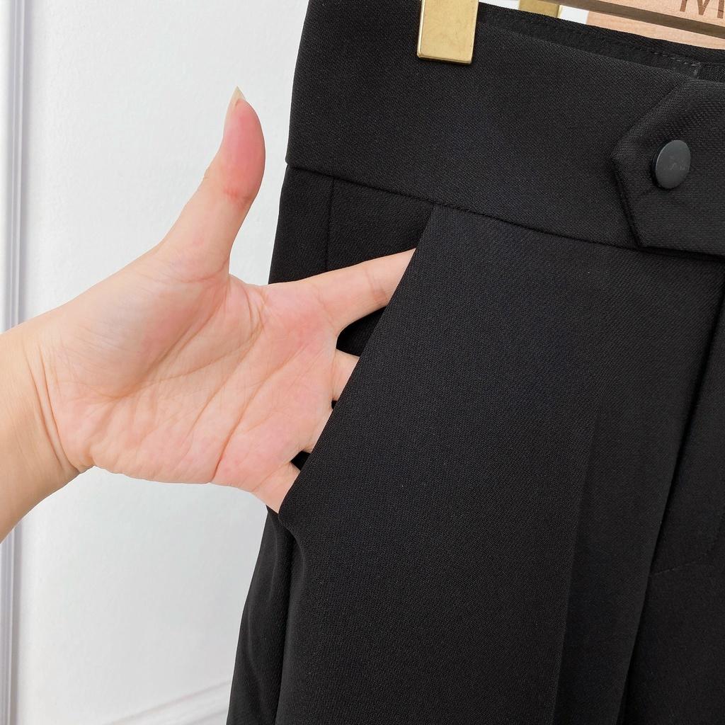 Quần baggy tây nữ lưng cao công sở phối cúc bấm Chất vitex loại 1 mềm mịn, co giãn nhẹ