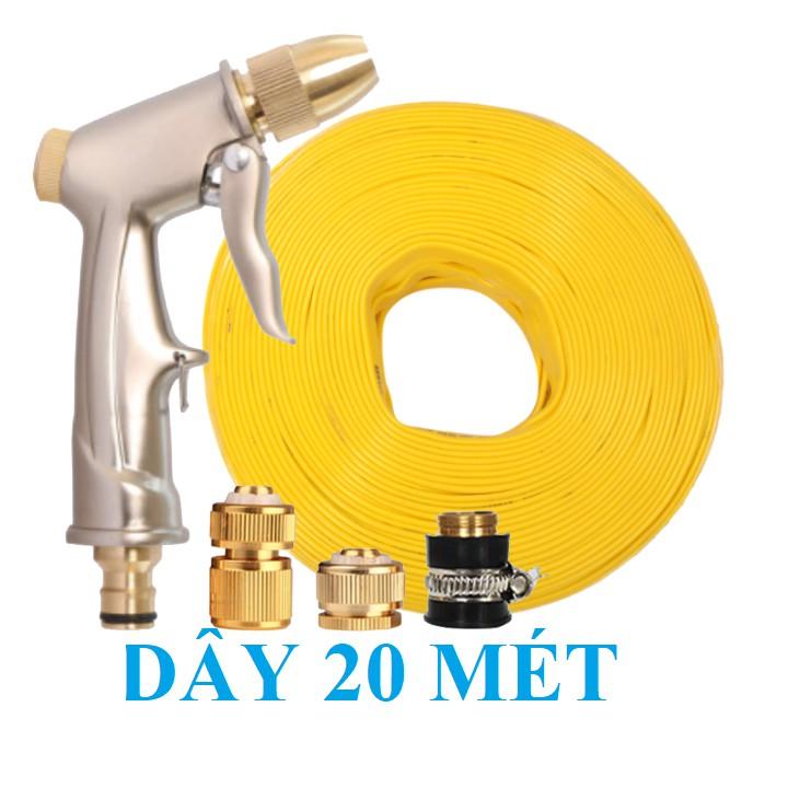 ️ Bộ dây vòi xịt nước rửa xe, tưới cây , tăng áp 3 lần, loại 20m 206701-1 đầu đồng,cút đồng,+ mở chai