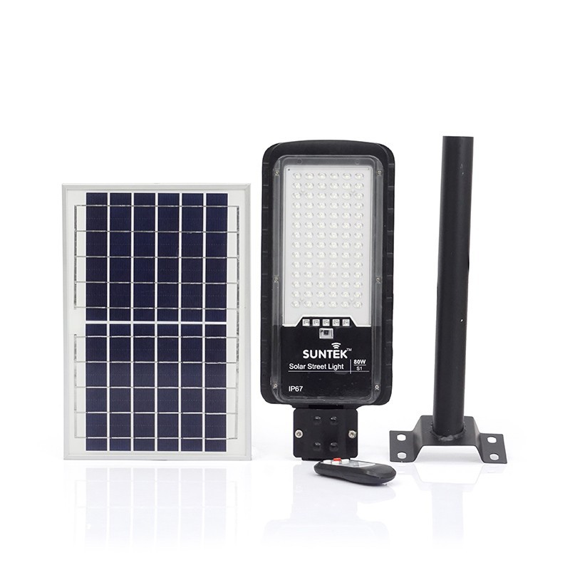 Đèn Đường Năng Lượng Mặt Trời SUNTEK LED Solar Street Light S1 80W - Chiếu sáng 30 giờ liên tục | Tuổi thọ 7-8 năm | Chống Nước/Bụi/Sét | Tự động Bật/Tắt | Điều khiển Từ xa - Hàng Chính Hãng - Bảo hành 3 năm 1 đổi 1