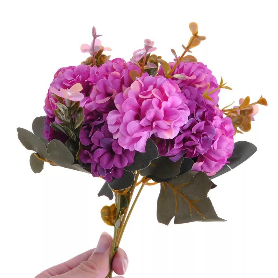 Hoa giả - Cành hoa cẩm tú cầu lụa 10 bông phong cách châu Âu trang trí nhà cửa