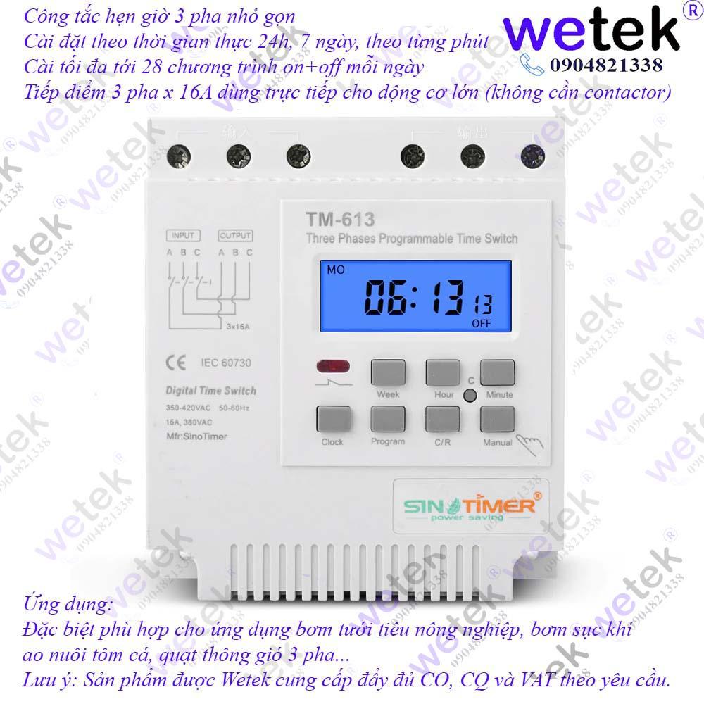 Công tắc hẹn giờ 3 pha TM-613 / TM613 Sinotimer, 3 pha 16A, 24h 7 ngày 28 chương trình mỗi ngày cho bơm 3 pha rẻ, bền