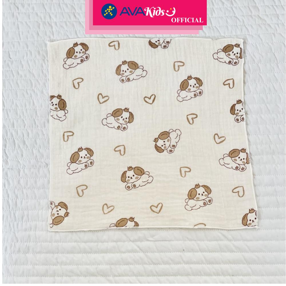 Set 5 cái khăn sữa cotton Bessla 2 lớp 27x27 cm - Cún trái tim - Hàng Chính Hãng