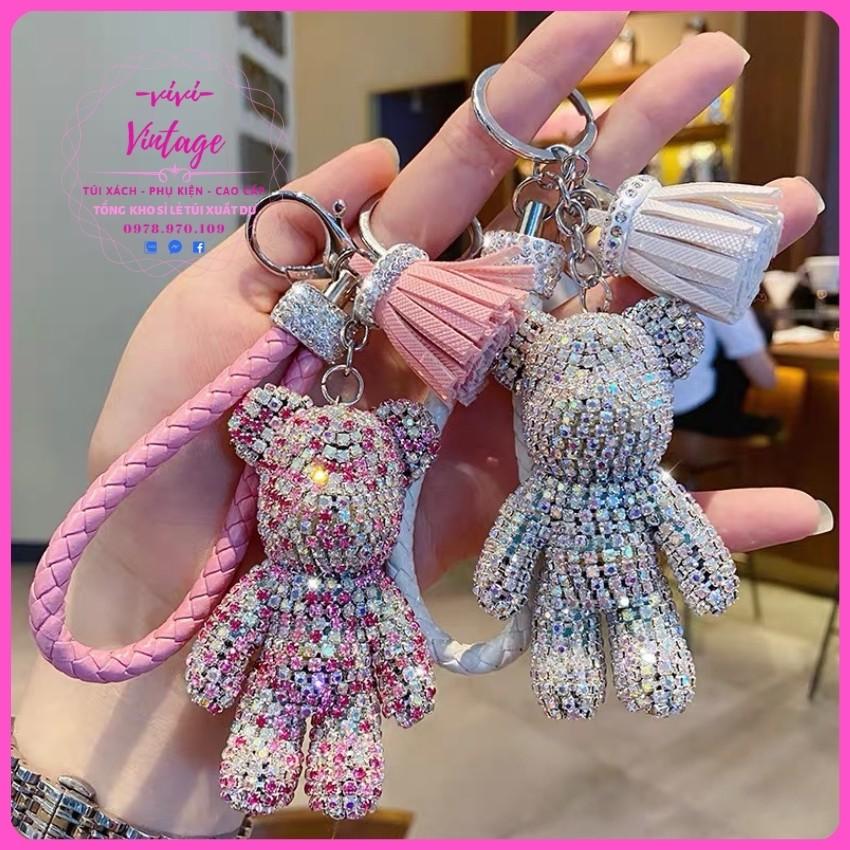 Móc Khóa Gấu Đính Đá Thời Thượng, Phối Tua Rua Siêu Xinh , Treo Túi Xách , Balo .