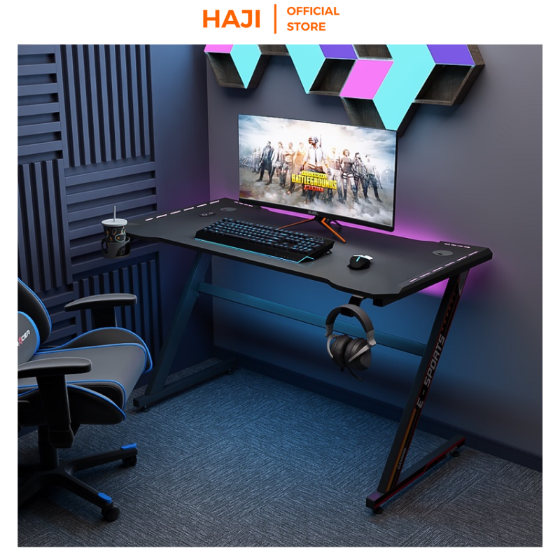 Bàn Gaming chân chữ Z có hệ thống đèn led HAJI, bàn làm việc cỡ lớn khung sắt tĩnh điện chống gỉ C71